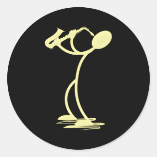Sticker Rond Sax Jazz Music Saxophone Player Coon Musicien