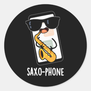 Sticker Rond Saxo-téléphone portable drôle Puns de téléphone ce