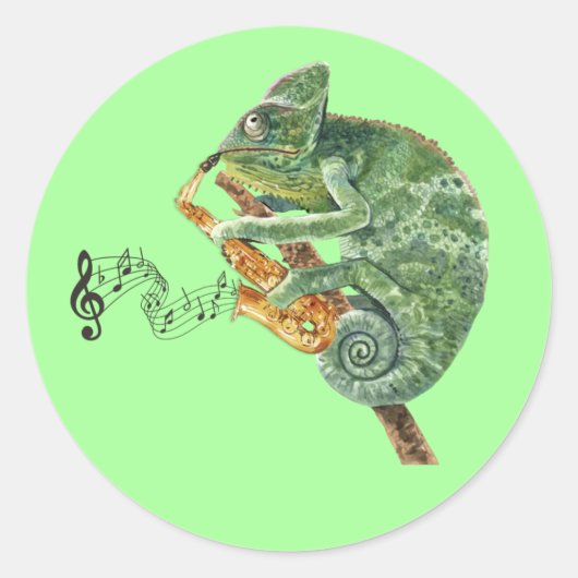 Sticker Rond Saxophone de jazz de Chameleon (Devant)