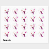Sticker Rond Saxophone musique mignonne et papillons (Feuille)