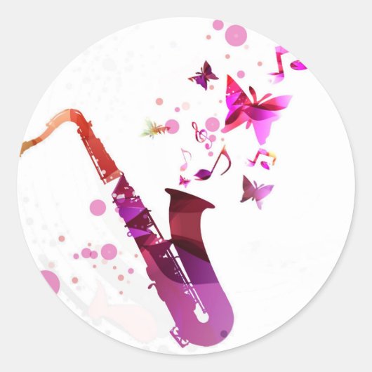 Sticker Rond Saxophone musique mignonne et papillons (Devant)