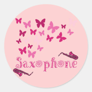 Sticker Rond Saxophone papillon