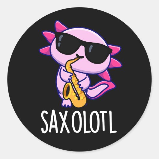 Sticker Rond Saxophone Saxophone Funny Puns Dark BG (Devant)