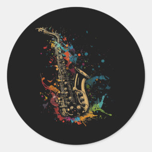Sticker Rond Saxophone Splash Art Musicien Vent Musique Jazz Sa