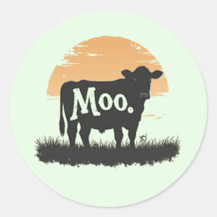 Sticker Rond Say Moo — Cute Cow Silhouette