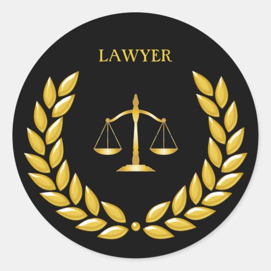 Sticker Rond Scales d'or de l'avocat de la justice en noir (Devant)