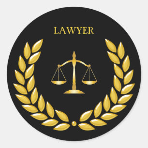 Sticker Rond Scales d'or de l'avocat de la justice en noir