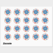 Sticker Rond Scandi Boho Folk Fleur Bleu Baby Shower (Feuille)