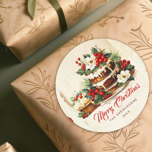 Sticker Rond Scandi Hiver Foliage Aquarelle Joyeux Noël