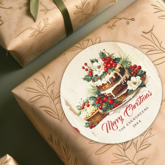 Sticker Rond Scandi Hiver Foliage Aquarelle Joyeux Noël