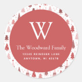 Sticker Rond Scandi Pine Tree Motif rose Adresse de Noël (Devant)