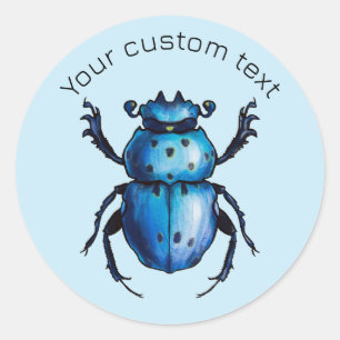 Sticker Rond Scarab Beetle Art Blue Entomology Insect Classic