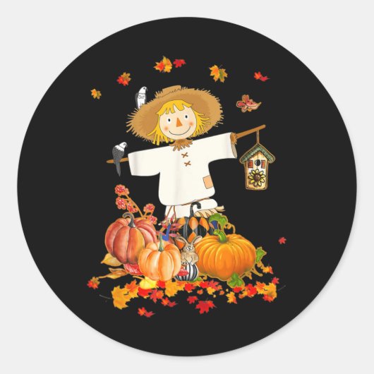 Sticker Rond Scarecrow Automne Bonjour Automne Citrouille Thank (Devant)