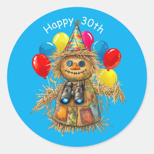 Sticker Rond Scarecrow Birdwatcher 30th Birthday Design  (Devant)