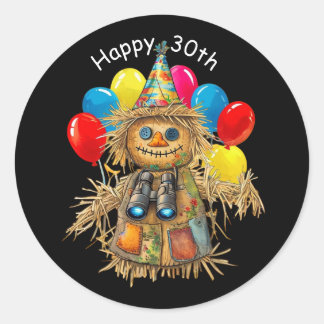 Sticker Rond Scarecrow Birdwatcher 30th Birthday Design 