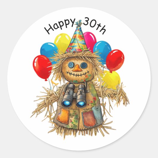 Sticker Rond Scarecrow Birdwatcher 30th Birthday Design  (Devant)