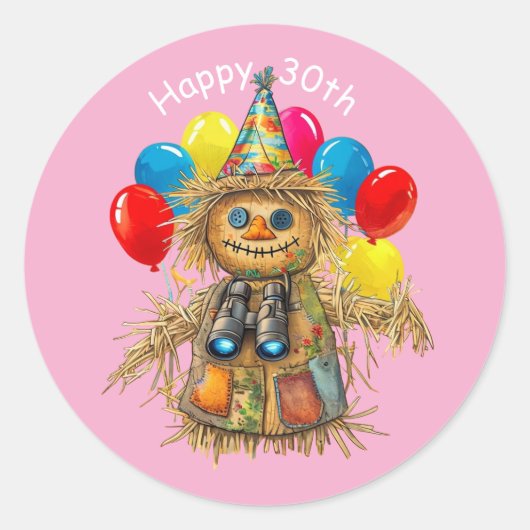 Sticker Rond Scarecrow Birdwatcher 30th Birthday Design  (Devant)