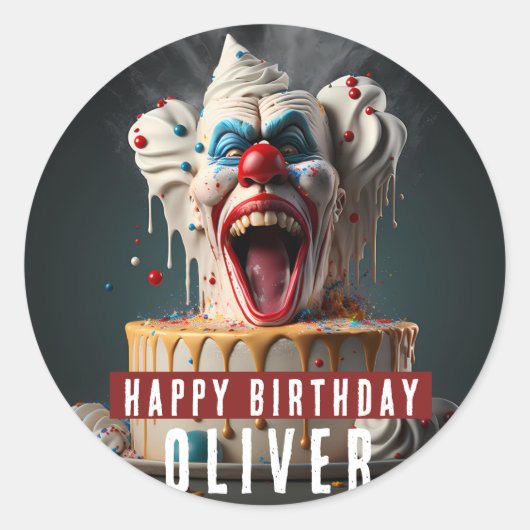 Sticker Rond Scary clown thème Anniversaire (Devant)
