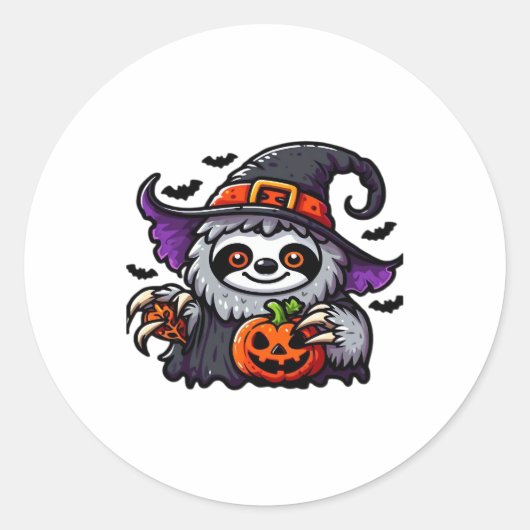 Sticker Rond Scary Halloween Sloth Witch Costume Casquette Mer (Devant)