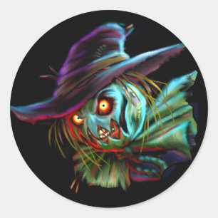 Sticker Rond ScaryCrow Scarecrow avec les yeux brillants Sticke