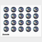 Sticker Rond Sceau à coller céleste Galaxy Moon (Feuille)