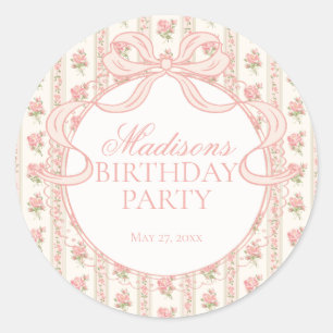 Sticker Rond Sceau Anniversaire Cercle Floral Fantaisie Pêche e