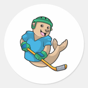 Sticker Rond Sceau au hockey sur glace avec bâton de hockey sur