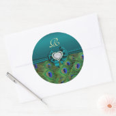Sticker Rond Sceau cadeau Mariage Peacock turquoise (Enveloppe)
