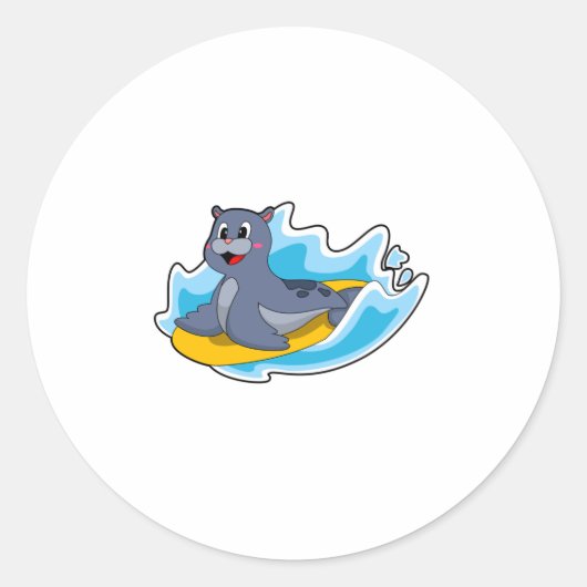 Sticker Rond Sceau comme surfeur avec Surfboard (Devant)