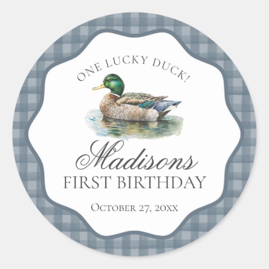 Sticker Rond Sceau d'anniversaire de garçon gingham chasse cana (Devant)