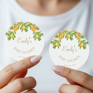 Sticker Rond Sceau de Baby Shower Citron Aquarelle Little Cutie