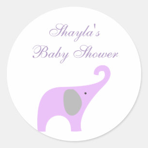 Sticker Rond Sceau de Baby shower d'éléphant violet et gris