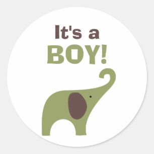 Sticker Rond Sceau de Baby shower d'éléphants vert et Brown