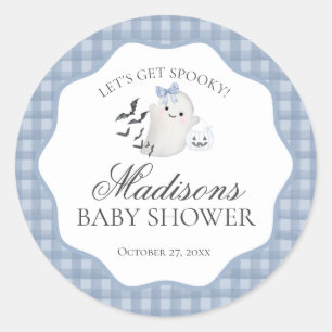 Sticker Rond Sceau de Baby Shower Fantôme Petit Boo Pastel Bleu