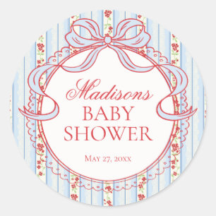 Sticker Rond Sceau de Baby Shower Vintage Fancy Floral Rouge et