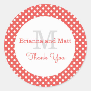 Sticker Rond Sceau de boîte à gâteau Mariage Polka rouge et bla