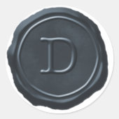 Sticker Rond Sceau de cire Argent Bleu Monogramme D initial (Devant)