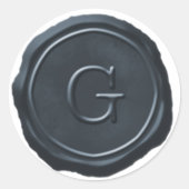 Sticker Rond Sceau de cire Argent Bleu Monogramme G initial (Devant)