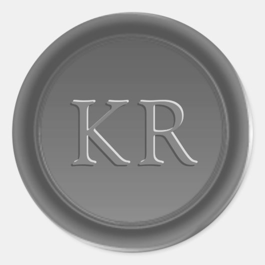 Sticker Rond Sceau de cire argenté gris élégant Monogramme (Devant)