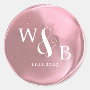 Sticker Rond Sceau de cire de mariage élégant simple monogrammé