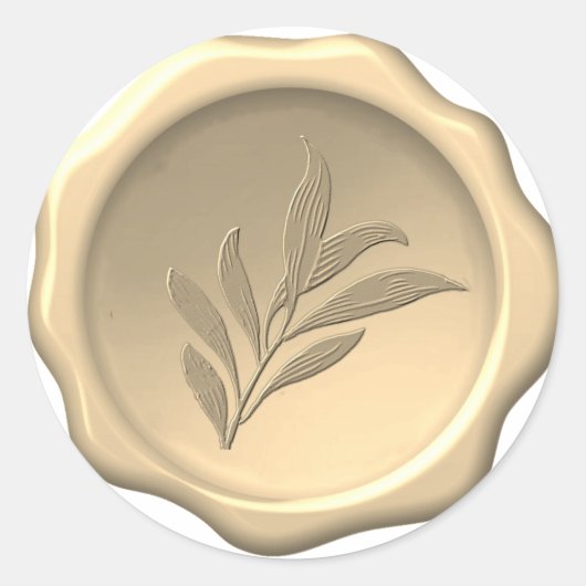 Sticker Rond Sceau de cire Embossé Feuille Foliage botanique Or (Devant)