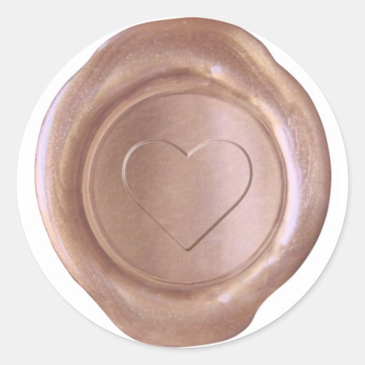 Sticker Rond Sceau de cire Faux - Or Rose - Coeur (Devant)