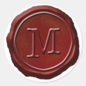 Sticker Rond Sceau de cire Monogramme rouge M initial (Devant)