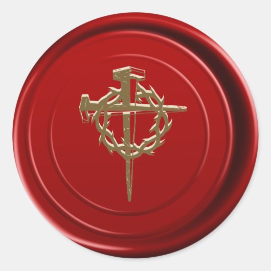 Sticker Rond Sceau de cire rouge croix dorée de Jésus religieux (Devant)