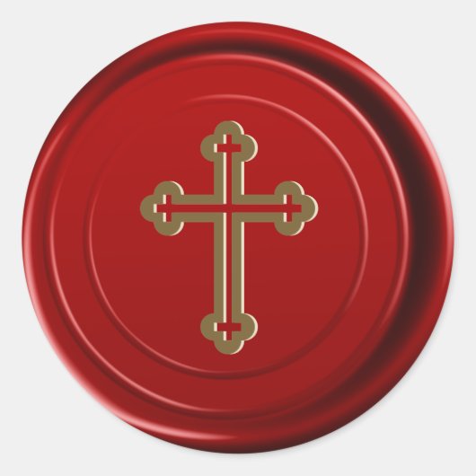 Sticker Rond Sceau de cire rouge croix dorée religieuse (Devant)