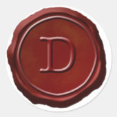 Sticker Rond Sceau de cire rouge Monogramme D initial (Devant)