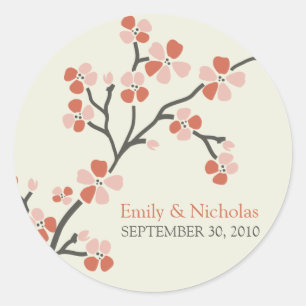 Sticker Rond Sceau de Faire-part de mariage cerise en fleur 2 (