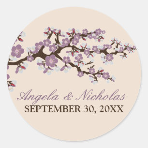 Sticker Rond Sceau de Faire-part de mariage en fleur de cerisie