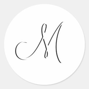 Sticker Rond Sceau de Faire-part de mariage Monogramme M blanc