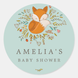 Sticker Rond Sceau de faveur de baby shower doux renard de la f